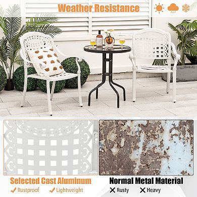 Cast Aluminum Patio Dining Chairs Set of 2 Stackable Outdoor Armchairs