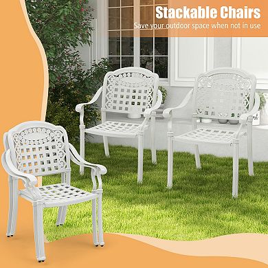 Cast Aluminum Patio Dining Chairs Set of 2 Stackable Outdoor Armchairs