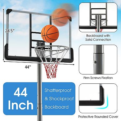 Portable Basketball Hoop with Adjustable 5.4 to 6.6 Ft Height and 44 Inch Backboard