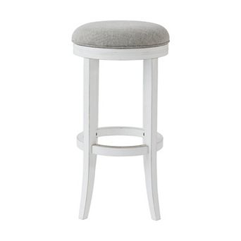HomeRoots 30" Gray And Antiqued White Solid Wood Swivel Backless Bar Height Bar Chair