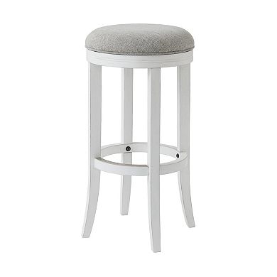 HomeRoots 30" Gray And Antiqued White Solid Wood Swivel Backless Bar Height Bar Chair