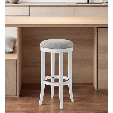 HomeRoots 30" Gray And Antiqued White Solid Wood Swivel Backless Bar Height Bar Chair