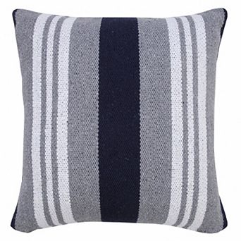 HomeRoots 20" Navy Blue Gray And White Cotton Coastal Throw Pillow