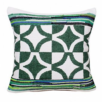 HomeRoots 20" Green and White Cotton Throw Pillow