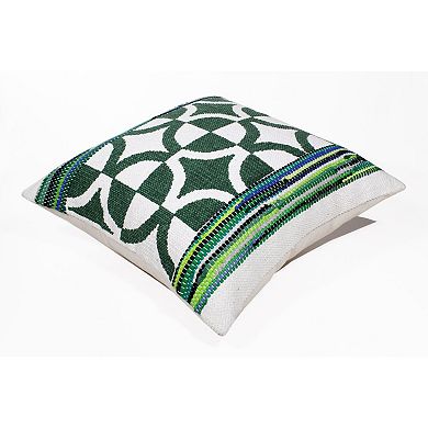 HomeRoots 20" Green and White Cotton Throw Pillow