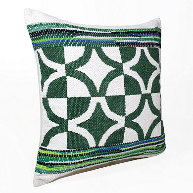 HomeRoots 20" Green and White Cotton Throw Pillow