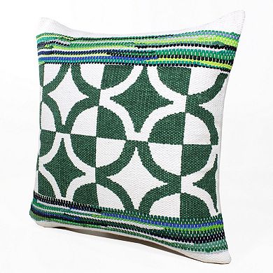 HomeRoots 20" Green and White Cotton Throw Pillow