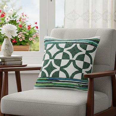 HomeRoots 20" Green and White Cotton Throw Pillow