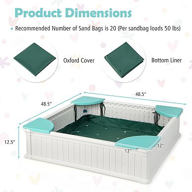 Outdoor Kids Sandbox With Cover and Seats Large HDPE Sand Box