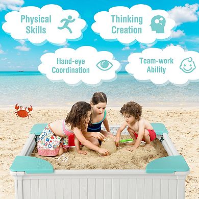 Outdoor Kids Sandbox With Cover and Seats Large HDPE Sand Box