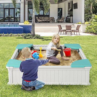 Outdoor Kids Sandbox With Cover and Seats Large HDPE Sand Box