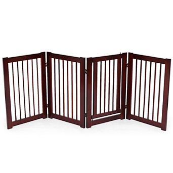 Freestanding Pet Gate 4 Panel Wooden Dog Fence With Walk Through Door