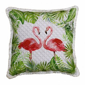 HomeRoots 20" Green Pink And White Fabric Bird Throw Pillow