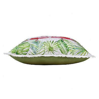 HomeRoots 20" Green Pink And White Fabric Bird Throw Pillow