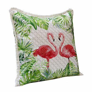 HomeRoots 20" Green Pink And White Fabric Bird Throw Pillow