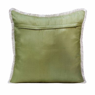 HomeRoots 20" Green Pink And White Fabric Bird Throw Pillow