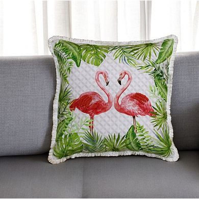 HomeRoots 20" Green Pink And White Fabric Bird Throw Pillow