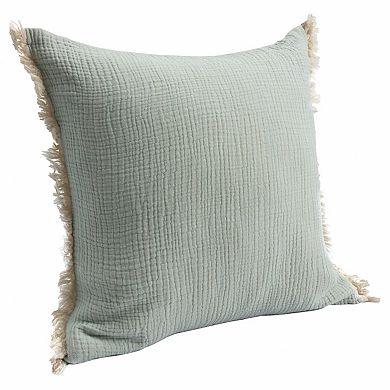 HomeRoots 20" X 20" Aqua Blue And Cream 100% Cotton Zippered Pillow