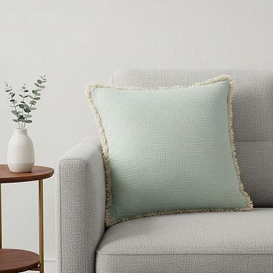 HomeRoots 20" X 20" Aqua Blue And Cream 100% Cotton Zippered Pillow