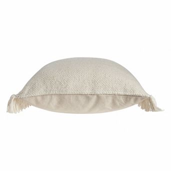HomeRoots 20" X 20" Ivory And White 100% Cotton Zippered Pillow