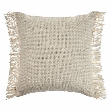HomeRoots 20" X 20" Ivory And White 100% Cotton Zippered Pillow