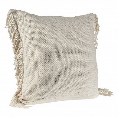 HomeRoots 20" X 20" Ivory And White 100% Cotton Zippered Pillow