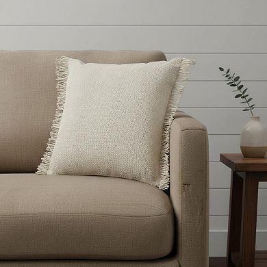 HomeRoots 20" X 20" Ivory And White 100% Cotton Zippered Pillow