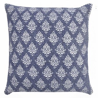 HomeRoots 20" Indigo And White Cotton Motif Throw Pillow
