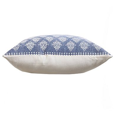 HomeRoots 20" Indigo And White Cotton Motif Throw Pillow