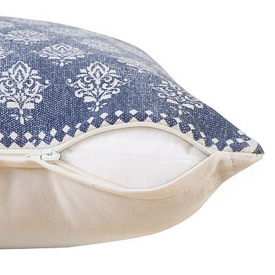 HomeRoots 20" Indigo And White Cotton Motif Throw Pillow