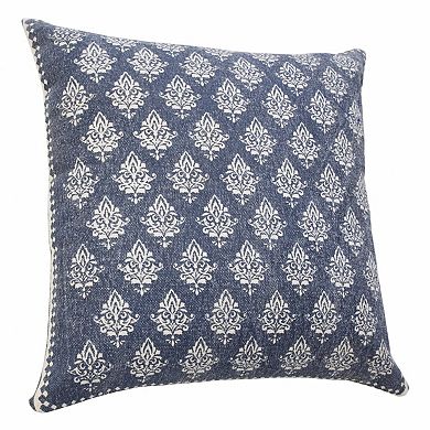 HomeRoots 20" Indigo And White Cotton Motif Throw Pillow
