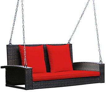2 Person Patio Porch Swing Chair with Cushions and Steel Chains