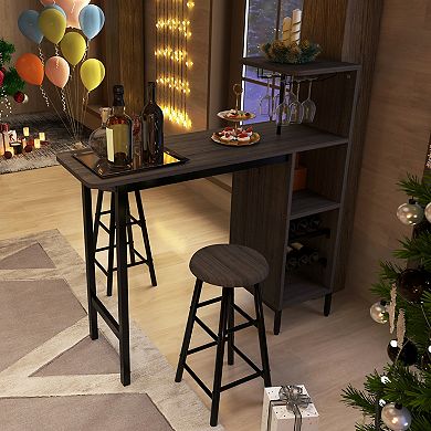 3 Piece Bar Table Set With Wine Rack And 2 Stools