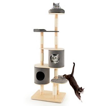 75 Inch Cat Tree Tower With 2 Condos, Perch And Sisal Scratching Posts