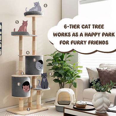 75 Inch Cat Tree Tower With 2 Condos, Perch And Sisal Scratching Posts