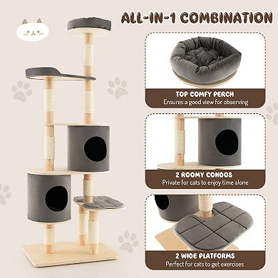 75 Inch Cat Tree Tower With 2 Condos, Perch And Sisal Scratching Posts