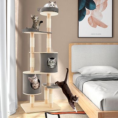 75 Inch Cat Tree Tower With 2 Condos, Perch And Sisal Scratching Posts