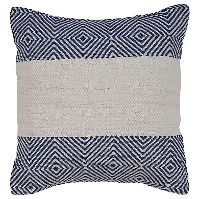 HomeRoots 18" Blue and Ivory Throw Pillow
