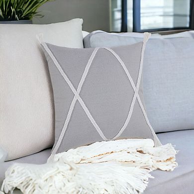 HomeRoots 20" X 20" Light Gray And White 100% Cotton Coastal Zippered Pillow