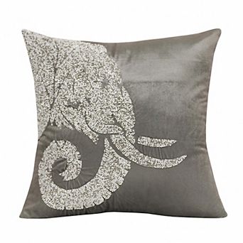 HomeRoots 20" X 20" Gray And Silver Elephant Polyester Animal Print Zippered Pillow