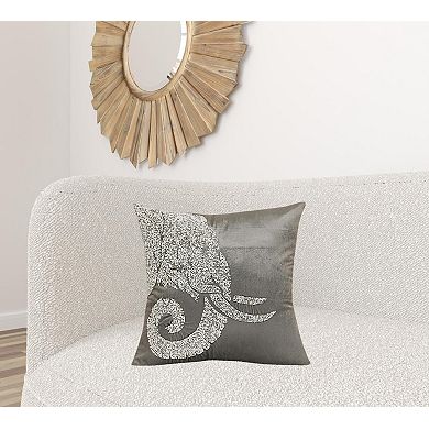 HomeRoots 20" X 20" Gray And Silver Elephant Polyester Animal Print Zippered Pillow