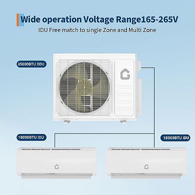Dual Zone Mini Split, 20000 BTU ODU Mini Split Ac/Heating System