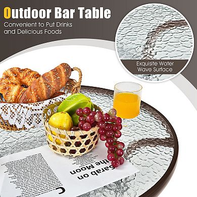Outdoor Patio Bar Set 3 Piece with Tempered Glass Table and 2 Stools