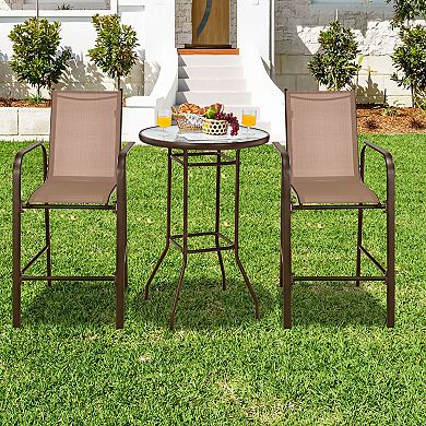 Outdoor Patio Bar Set 3 Piece with Tempered Glass Table and 2 Stools