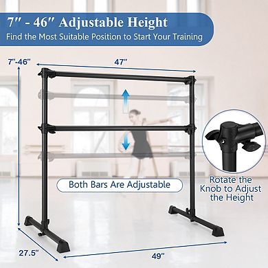 4 Feet Double Ballet Barre Bar with Adjustable Height-Black