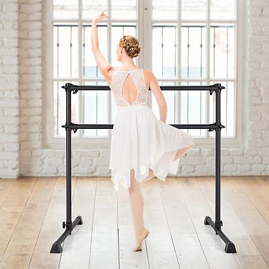 4 Feet Double Ballet Barre Bar with Adjustable Height-Black