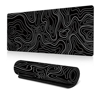 Extended Gaming Mouse Pad Large Desk Mat with Modern Topographic Pattern for Office