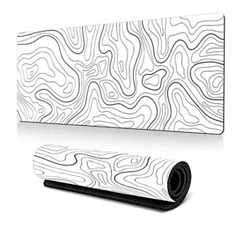 Extended Gaming Mouse Pad Large Desk Mat with Modern Topographic Pattern for Office