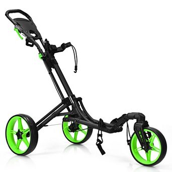 Blue Folding Golf Push Cart with Scoreboard, Adjustable Handle, Swivel Wheel