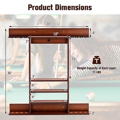 Wall-Mounted Billiard Pool Cue Rack - Brown